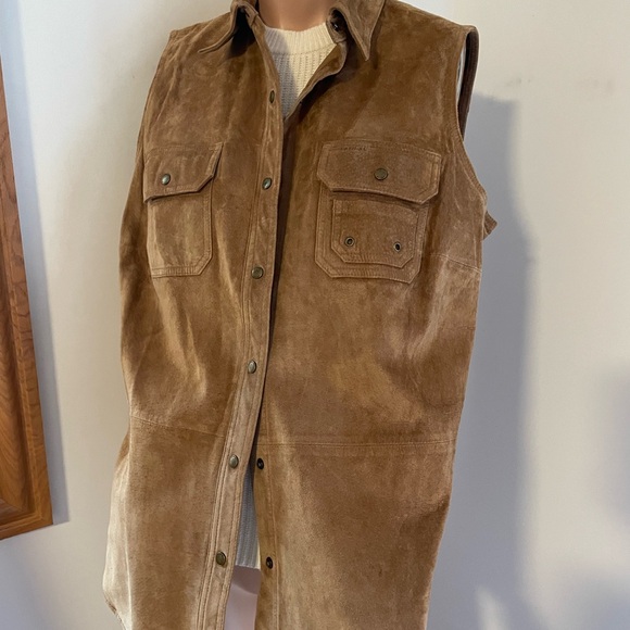 NWOT 23” PTP 1X Ralph Lauren suede snap vest XL XXL - Picture 4 of 7